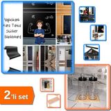 Hereveoyuncak Yapışkanlı Kara Yazı Tahta Sticker + Ahşap Yağdanlık Altlığı 2 Bölmeli Stand - Şişesiz - 2li Set X5Q