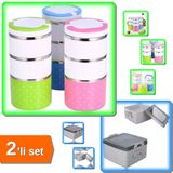 Hereveoyuncak Yemek Termosu 3lü Tutacaklı Vakumlu + 2 Katlı Kapaklı Saklama Kabı Sefer Tası - 2li Set U8A7E9