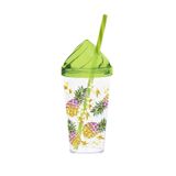 Herevin 660 cc Kristal Kapaklı Renkli Ananas Desenli Pipetli Bardak