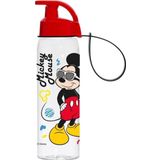Herevin Unisex Çocuk Kırmızı Mickey Mouse 500 Ml Askılı Şeffaf Matara