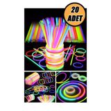 HERFİE 20 Adet Parti Eğlence Doğum Günü Parlayan Fosforlu Neon Renkli Eklenebilen Çubuklar