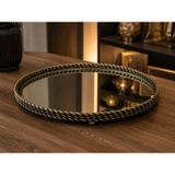 Heritage Eskitme Aynalı Dekoratif Tepsi Bronz Metal Salon Konsol Sehpa Dekoru