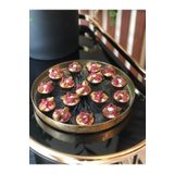 HERITAGE Ortası Şeffaf Kenar Kalkık Altın Varak Bant Sunum Servis Tabağı 28 Cm