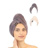 Heriya 2'li Paket Mikrofiber Saç Havlusu – 2 Düğmeli Saç Kurutma Bonesi – Baş Havlusu