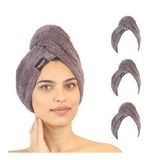 Heriya 3'lü Paket Mikrofiber Saç Havlusu – 2 Düğmeli Saç Kurutma Bonesi – Baş Havlusu