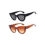 herkesetoptantic 2'li Cat Eye Oval Güneş Gözlüğü (Siyah - Leopar)