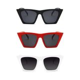 herkesetoptantic 3'lü Cat Eye Oval Güneş Gözlüğü (Siyah - Beyaz - Kırmızı) - Siyah - Kırmızı