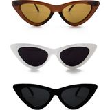 herkesetoptantic 3'lü Cat Eye Retro Güneş Gözlüğü (Şeffaf Kahverengi - Beyaz - Siyah) - Siyah - Beyaz