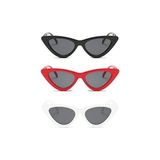 herkesetoptantic 3'lü Cat Eye Retro Güneş Gözlüğü (Siyah - Kırmızı - Beyaz)