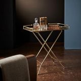 Hermachus Katlanabilir Bronz Eskitme Metal Servis Sehpası Dekoratif Tepsi Masa Salon Ofis Yan Sehpa