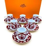 Hermes - Lüks Kahve Fincanı - Koleksiyonluk - Hediyelik - Luxury Designer - Lüks Tasarım - Kırmızı - Beyaz