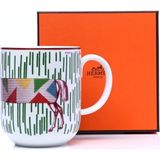 Hermes - Lüks Seramik Kupa – Özel Koleksiyon Mug - At Motifli Tasarım - Beyaz - Kırmızı - Yeşil