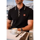 Hermes Premium Polo Yaka T-Shirt – Kontrast Şerit Detaylı, Regülar Fit, Yazlık Şık Erkek Tişört - Siyah - XL
