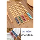 Hermoni Bambu Chopstick 1 Li Desenli Yıkanabilir Çin Çubuk Suşi Ramen Noodle Yemek Çubuğu Ahşap