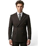 HERMOSE Sartorial | Espresso Kahve Çizgili Kruvaze Takım Elbise - Kahverengi - 6 Drop - 60