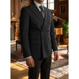 HERMOSE Sartorial | Onyx Siyah Kruvaze Çizgili Takım Elbise - 6 Drop - 46
