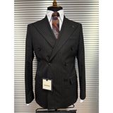 HERMOSE Sartorial | Onyx Siyah Terakota Çizgili Kruvaze Takım Elbise - 6 Drop - 52