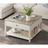Hernest Çekmeceli Orta Sehpa Alt Raflı 80 x 80 x 45 cm - BEYAZ-CEVİZ