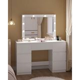 Hernest LED Işıklı Makyaj Masası Aynalı Şifonyer 7 Çekmeceli Modern Vanity Masa 110X40 cm - Beyaz