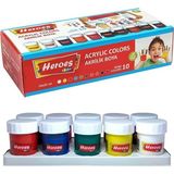 Heroes Akrilik Boya 10 Renk 25 ml 1 Paket Akrilik Boya Seti 10 Lu Kağıt Tuval Ahşap Cam Duvar Metal Boyama