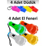 Herşey Fırsat Plastik Küçük LED El Feneri 4 Adet - Düdük 4 Adet - Açık Yeşil