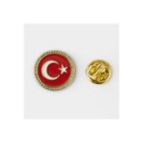 Herşey Nota Ay Yıldız Türk Bayrağı Yuvarlak Gold Rozet 2x2 cm | Parlak Metal Yaka Rozeti