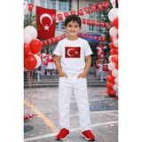 Herşey Nota Erkek Çocuk Beyaz Takım Baskılı Tişört Pantolon 5-13 Yaş Okul Bayram Etkinlik - 10 Yaş - Çok Renkli