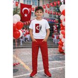 Herşey Nota Erkek Çocuk Kırmızı Beyaz Kombin Takım Baskılı Tişört Pantolon 5-13 Yaş Okul Bayram Etkinlik - 12 Yaş - Çok Renkli