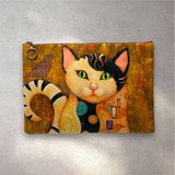 Herşey Nota Gustave Klimt Kiss Öpücük Tablosu Kedi Uyarlaması Clutch Portföy Çanta - Çok Renkli