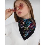 Herşey Nota Peace Barış Desenli Fular Bandana Pamuklu Unisex siyah