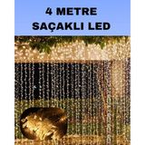 Herşey Trend 4 Metre Icicle Şelale LED Perde Işık Sarı Aydınlatma
