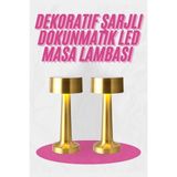 Herşey Trend Altın Rengi Masa ve Gece Lambası Dokunmatik Şarjlı Masa Lambası