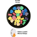 Herşey Trend Herşeytrend 30 Adet 10 mm Polimer Kil Fimo Boncuk Takı Bileklik + 1 Metre Lastikli Misina Hediye - Desenli Kalp