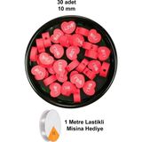 Herşey Trend Herşeytrend 30 Adet 10 mm Polimer Kil Fimo Boncuk Takı Bileklik + 1 Metre Lastikli Misina Hediye - Kalp Love
