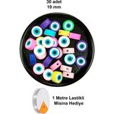 Herşey Trend Herşeytrend 30 Adet 10 mm Polimer Kil Fimo Boncuk Takı Bileklik + 1 Metre Lastikli Misina Hediye - Nazar Boncuğu