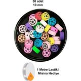Herşey Trend Herşeytrend 30 Adet 10 mm Polimer Kil Fimo Boncuk Takı Bileklik + 1 Metre Lastikli Misina Hediye - Renkli Çiçek