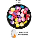 Herşey Trend Herşeytrend 30 Adet 10 mm Polimer Kil Fimo Boncuk Takı Bileklik + 1 Metre Lastikli Misina Hediye - Renkli Yin Yang