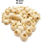 Herşey Trend Herşeytrend 60 gr (60 Adet) Ahşap Boncuk 15 mm Çap x 10 mm Delik Doğal Yuvarlak Ahşap Makrome El Işi Çanta