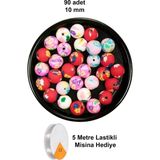 Herşey Trend Herşeytrend 90 Adet 10 mm Polimer Kil Fimo Boncuk Takı Bileklik + 5 Metre Lastikli Misina Hediye - Desenli Yuvarlak
