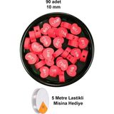 Herşey Trend Herşeytrend 90 Adet 10 mm Polimer Kil Fimo Boncuk Takı Bileklik + 5 Metre Lastikli Misina Hediye - Kalp Love