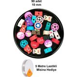 Herşey Trend Herşeytrend 90 Adet 10 mm Polimer Kil Fimo Boncuk Takı Bileklik + 5 Metre Lastikli Misina Hediye - Karışık Renkli