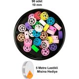 Herşey Trend Herşeytrend 90 Adet 10 mm Polimer Kil Fimo Boncuk Takı Bileklik + 5 Metre Lastikli Misina Hediye - Renkli Çiçek