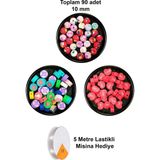 Herşey Trend Herşeytrend 90 Adet 10 mm Polimer Kil Fimo Boncuk Takı Bileklik + 5 Metre Misina Hediye - Deniz - Kalp - Yuvarlak