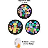 Herşey Trend Herşeytrend 90 Adet 10 mm Polimer Kil Fimo Boncuk Takı Bileklik + 5 Metre Misina Hediye - Kalp - Deniz - Çiçek