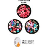 Herşey Trend Herşeytrend 90 Adet 10 mm Polimer Kil Fimo Boncuk Takı Bileklik + 5 Metre Misina Hediye - Karışık - Bayrak - Ayıcık