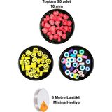 Herşey Trend Herşeytrend 90 Adet 10 mm Polimer Kil Fimo Boncuk Takı Bileklik + 5 Metre Misina Hediye - Smile - Nazar - Love