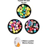 Herşey Trend Herşeytrend 90 Adet 10 mm Polimer Kil Fimo Boncuk Takı Bileklik + 5 Metre Misina Hediye - Yin Yang - Karışık - Limon