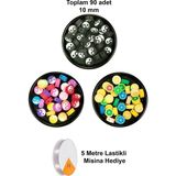 Herşey Trend Herşeytrend 90 Adet 10 mm Polimer Kil Fimo Boncuk Takı Bileklik + 5 Metre Misina Hediye - Yin Yang - Yin Yang - Limon