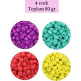 Herşey Trend Herşeytrend Dökme Cam Kum Boncuk Büyük Boy (6/0) 4 mm - 4 Renk - Toplam 80 Gram - BNC411