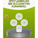 Herşey Trend Uzaktan Kumandalı 3 Lü Kablosuz LED Spot Lamba Seti Yapışkanlı Pratik Kullanım